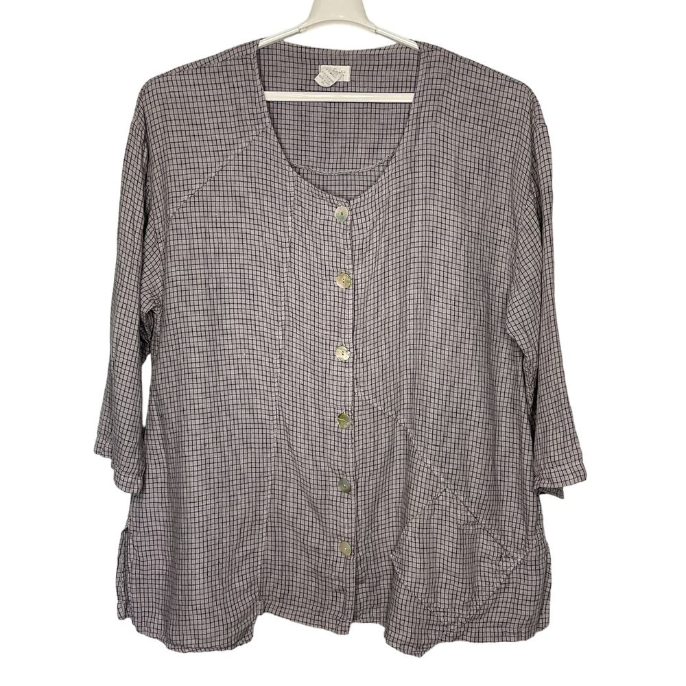 Mosaic USA Purple Gray Checkered Button Front Patch Pockets Top Size 2XL